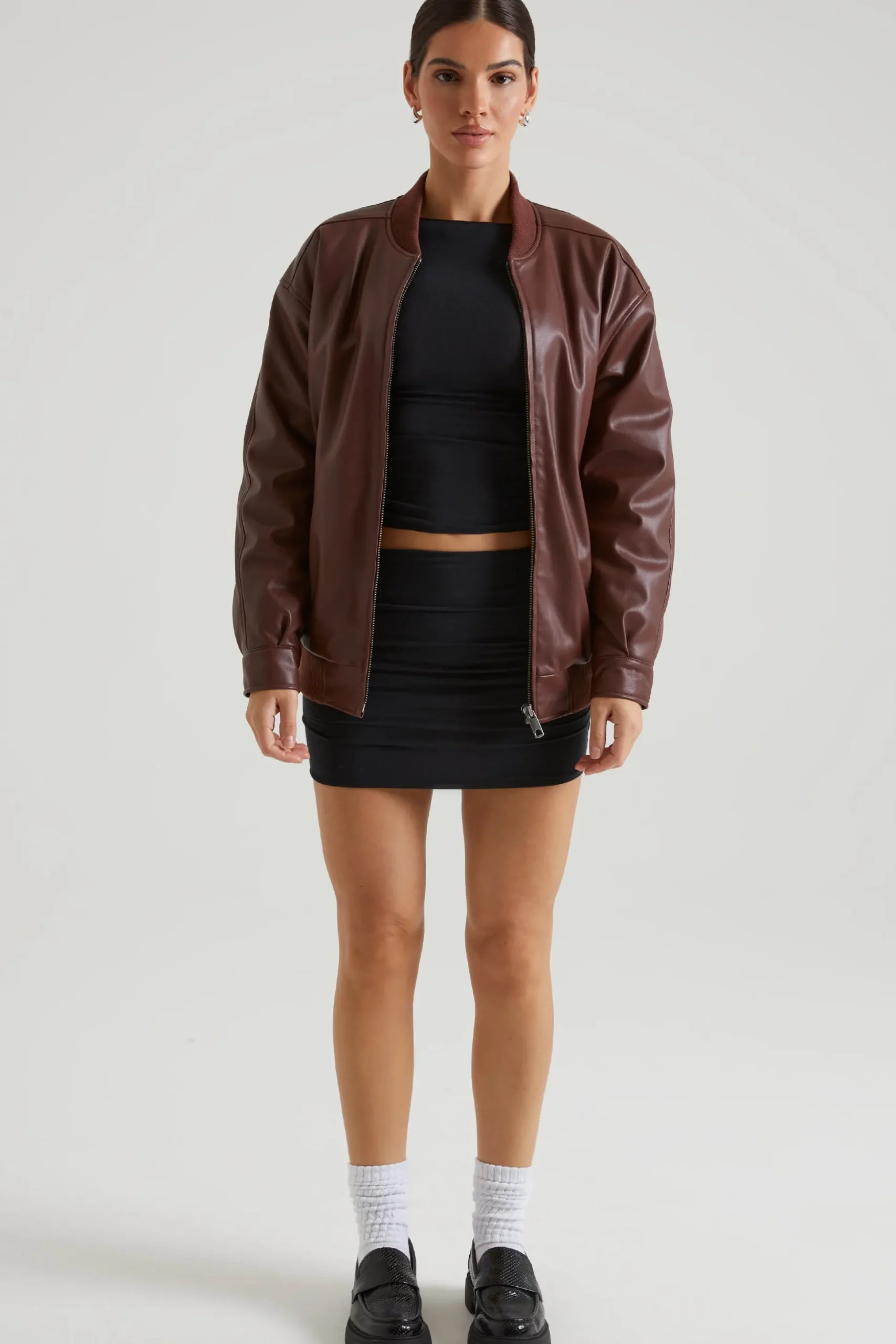 Oh Polly Outerwear | Fall Outfits^Faux Leather Jacket in Brown