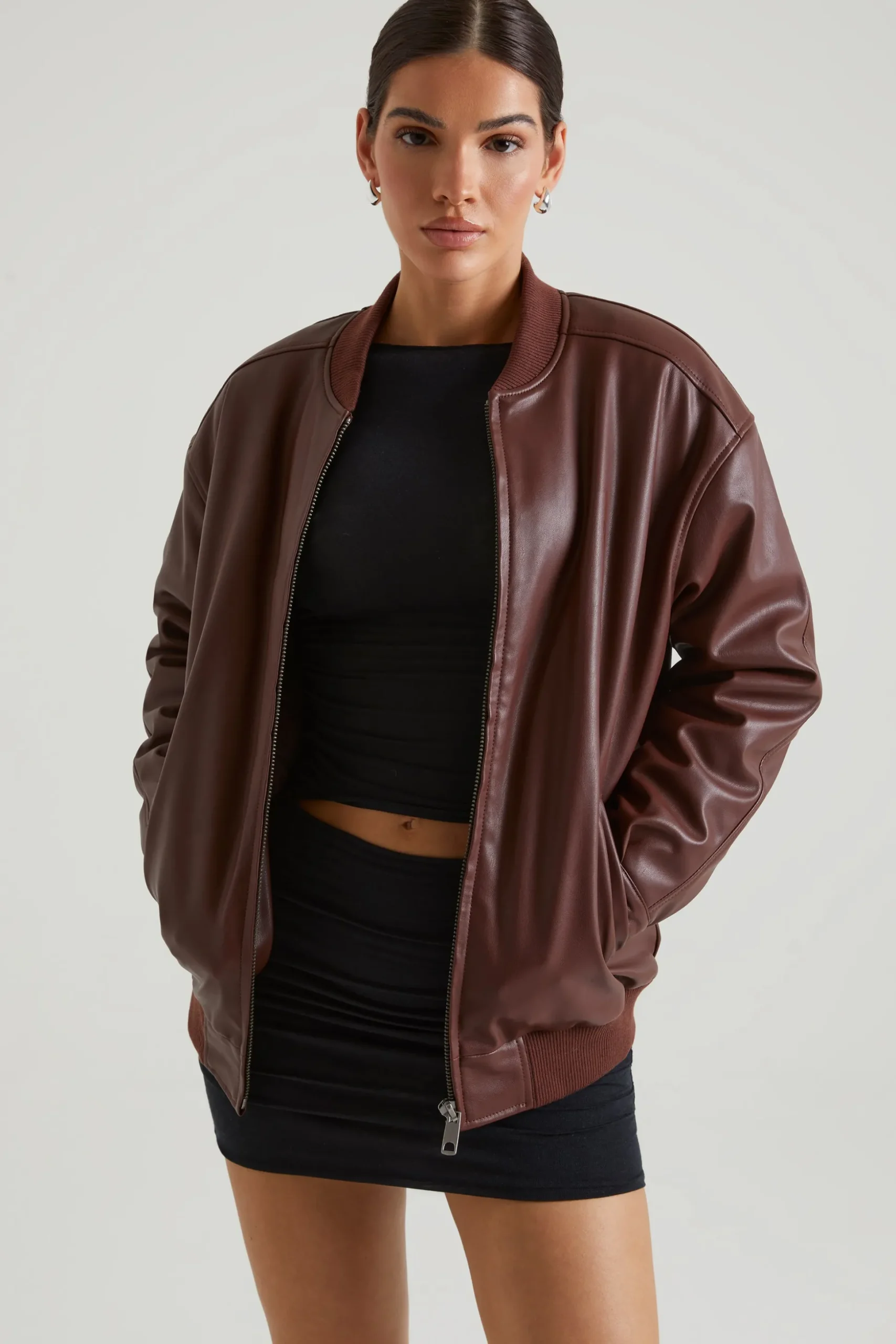Oh Polly Outerwear | Fall Outfits^Faux Leather Jacket in Brown