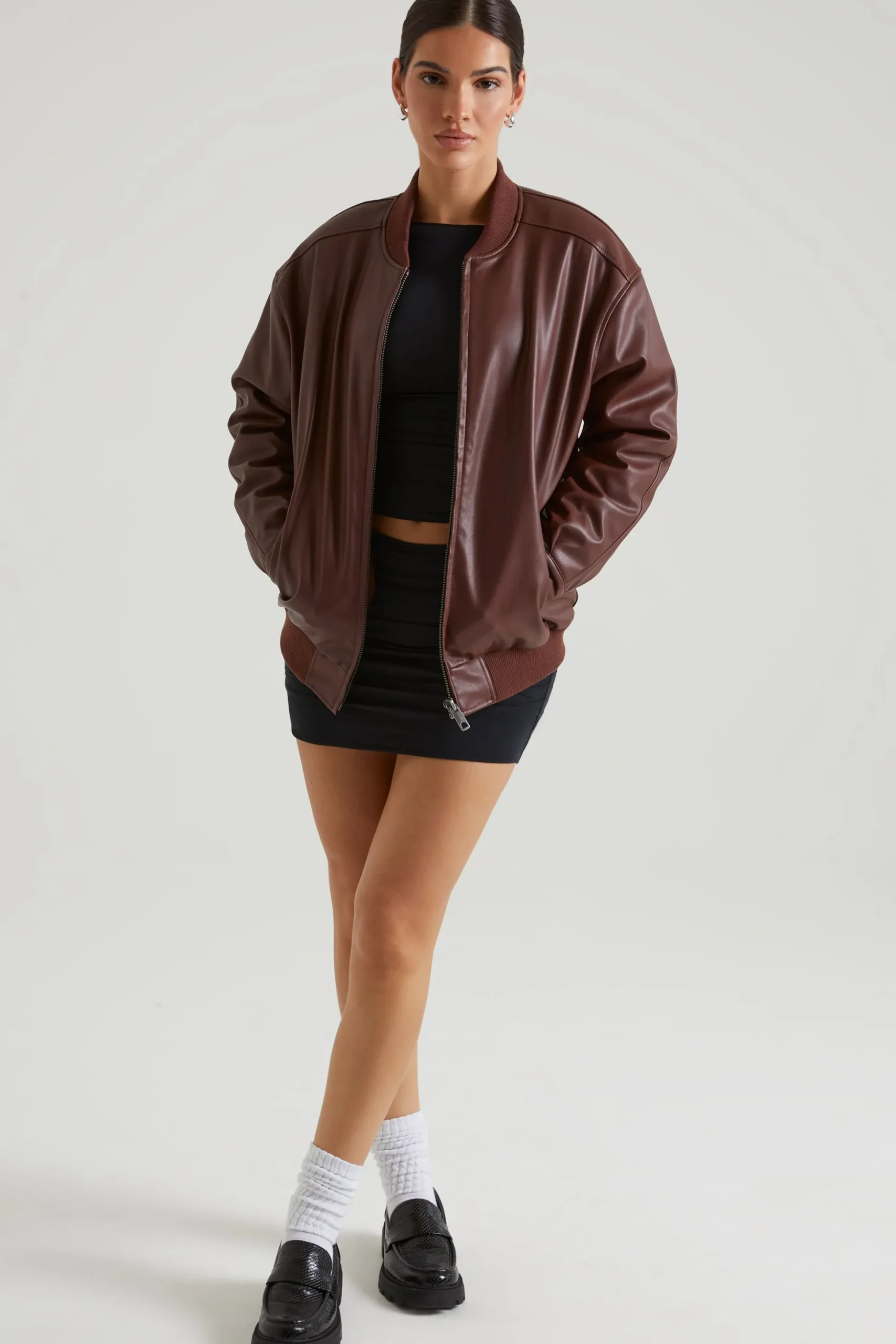 Oh Polly Outerwear | Fall Outfits^Faux Leather Jacket in Brown