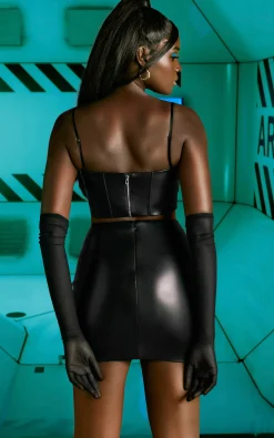 Oh Polly Women'S Clothing Sale - $65 And Under | Women'S Clothing Sale - $40 And Under^Faux Leather Thigh Split Mini Skirt in Black