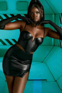 Oh Polly Women'S Clothing Sale - $65 And Under | Women'S Clothing Sale - $40 And Under^Faux Leather Thigh Split Mini Skirt in Black