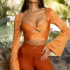 Oh Polly Women'S Clothing Sale - $65 And Under | Women'S Clothing Sale - $40 And Under^Flared Sleeve Crop Top in Caramel
