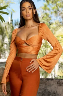 Oh Polly Women'S Clothing Sale - $65 And Under | Women'S Clothing Sale - $40 And Under^Flared Sleeve Crop Top in Caramel