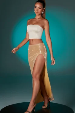 Oh Polly Women'S Clothing Sale - $65 And Under | Women'S Clothing Sale - $40 And Under^Flat Sequin Thigh Split Maxi Skirt in Gold
