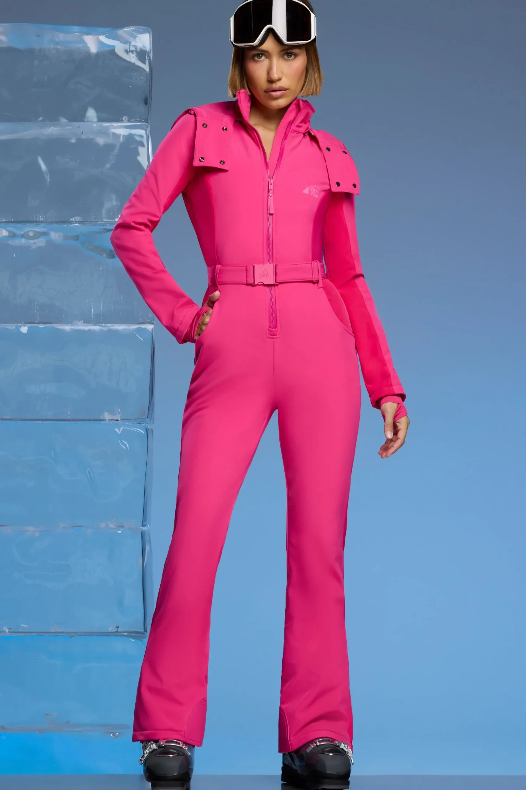 Oh Polly Coats^Fleece Lined Ski Suit in Fuchsia Pink FuchsiaPink