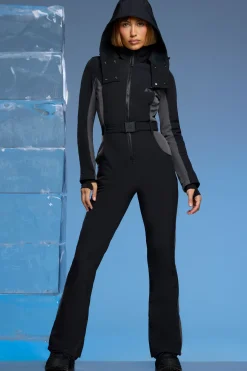 Oh Polly Coats^Fleece Lined Ski Suit in Black