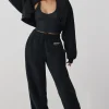 Oh Polly Tracksuits^Fleece Wide Leg Joggers in Onyx