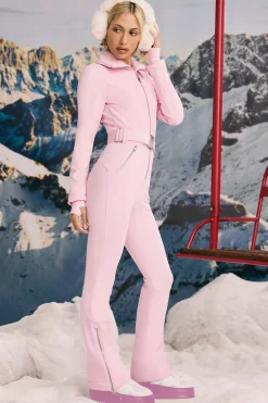 Oh Polly Coats^Fleece-Lined Belted Ski Suit in Pastel Pink PastelPink