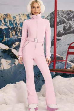 Oh Polly Coats^Fleece-Lined Belted Ski Suit in Pastel Pink PastelPink