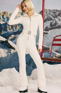 Oh Polly Coats^Fleece-Lined Belted Ski Suit in Ice White IceWhite