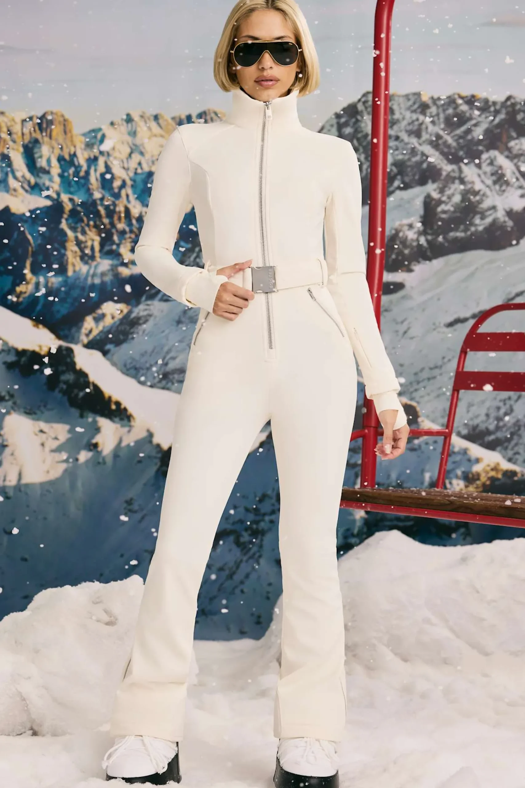 Oh Polly Coats^Fleece-Lined Belted Ski Suit in Ice White IceWhite