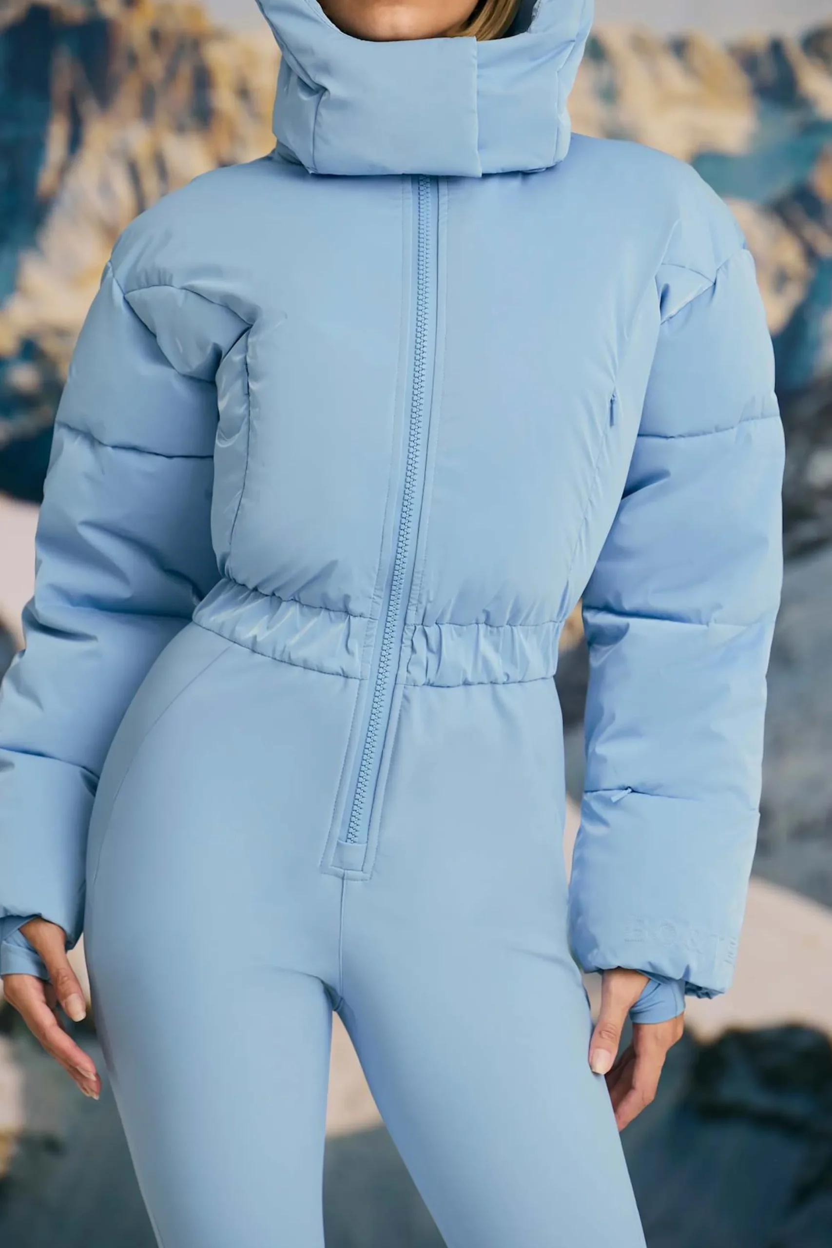 Oh Polly Coats^Fleece-Lined Hooded Ski Suit in Ice Blue IceBlue