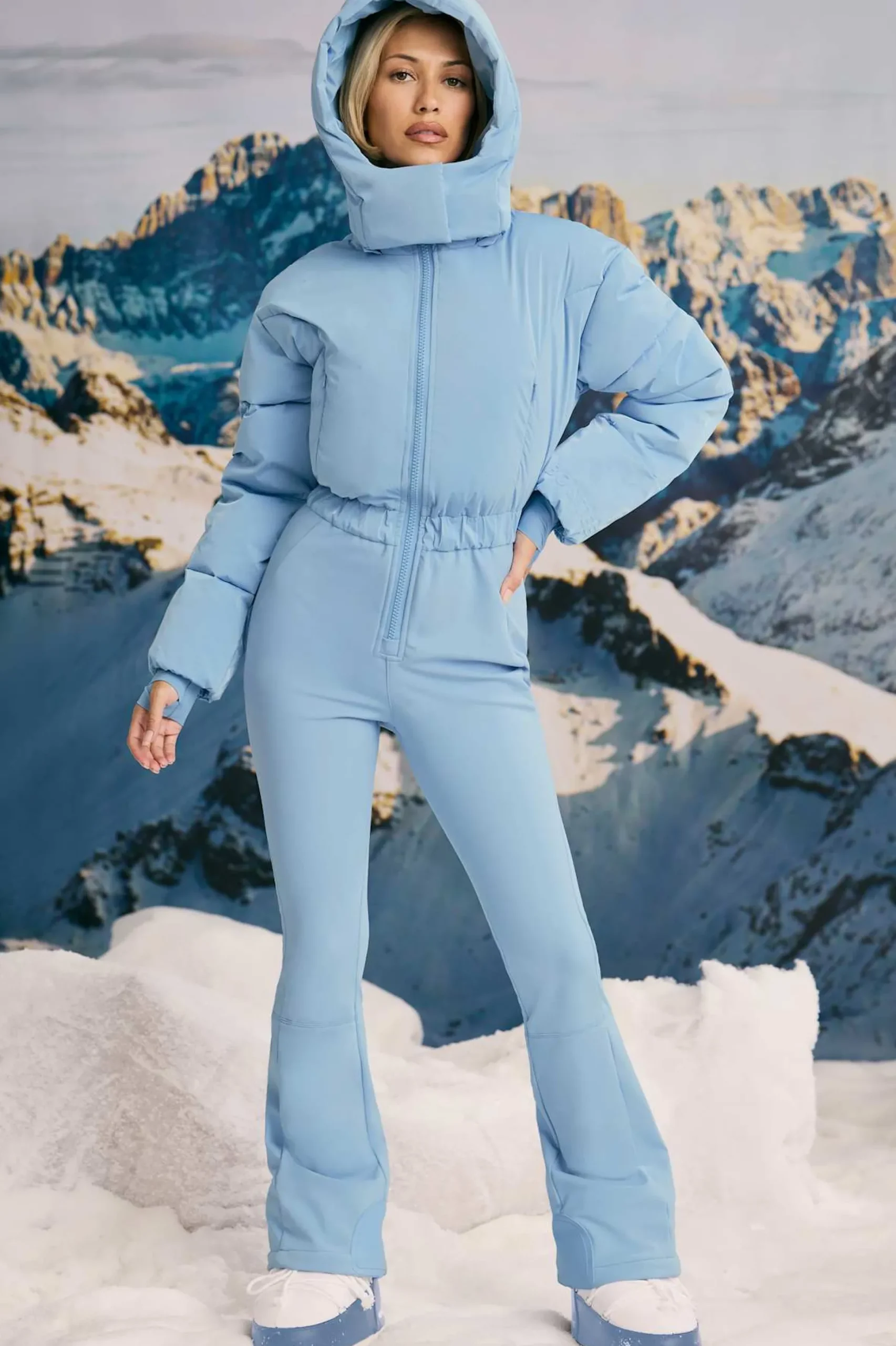 Oh Polly Coats^Fleece-Lined Hooded Ski Suit in Ice Blue IceBlue