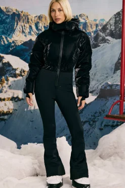 Oh Polly Coats^Fleece-Lined Hooded Ski Suit in Black