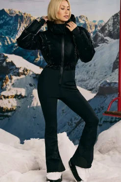 Oh Polly Coats^Fleece-Lined Hooded Ski Suit in Black