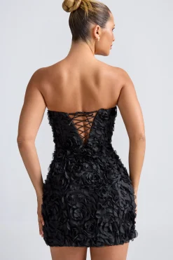 Oh Polly Fall Outfits | Party Dresses^Floral-Appliqué Bandeau A-Line Mini Dress in Black