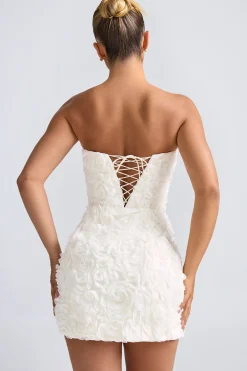 Oh Polly Birthday | Party Dresses^Floral-Appliqué Bandeau A-Line Mini Dress in White