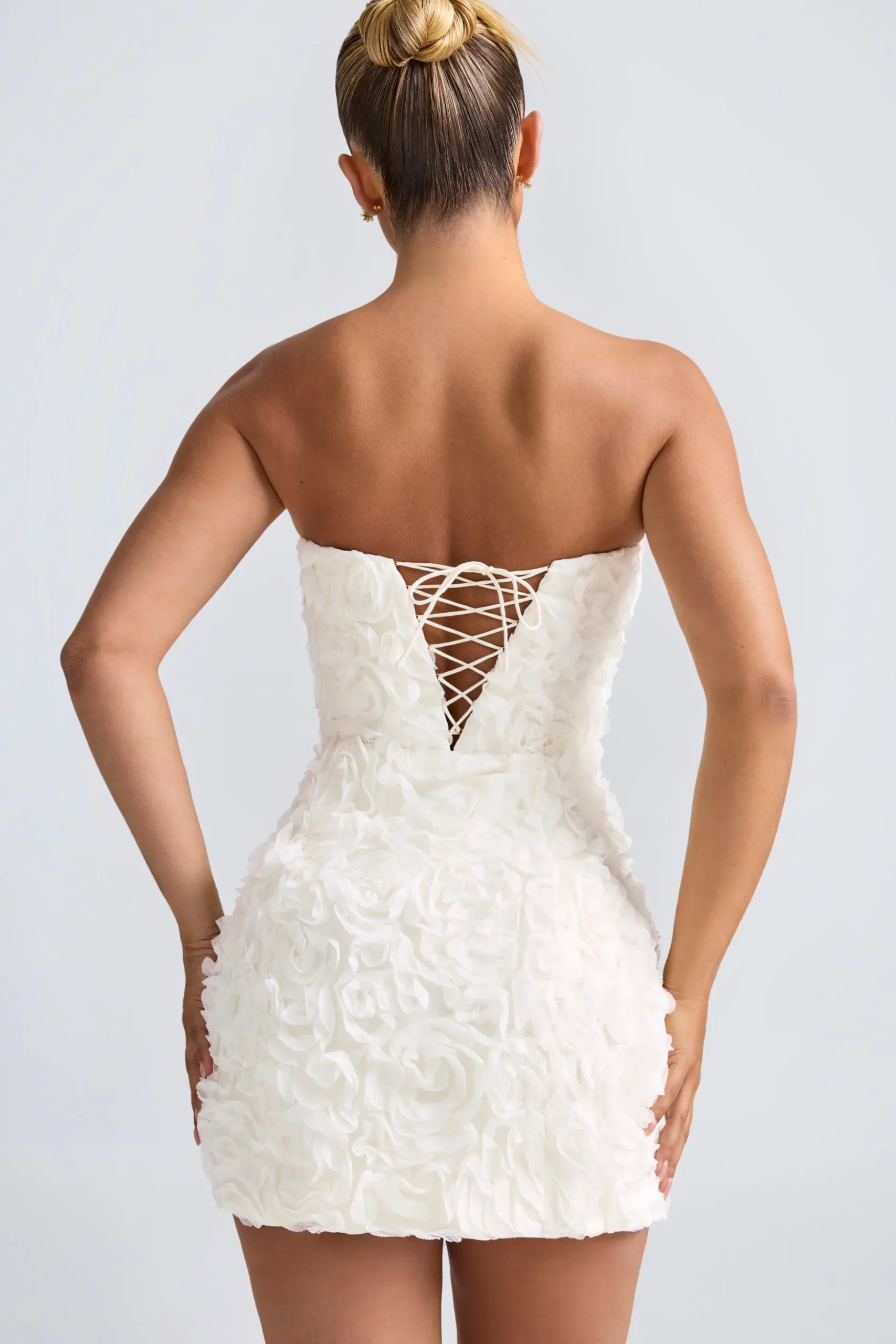 Oh Polly Birthday | Party Dresses^Floral-Appliqué Bandeau A-Line Mini Dress in White