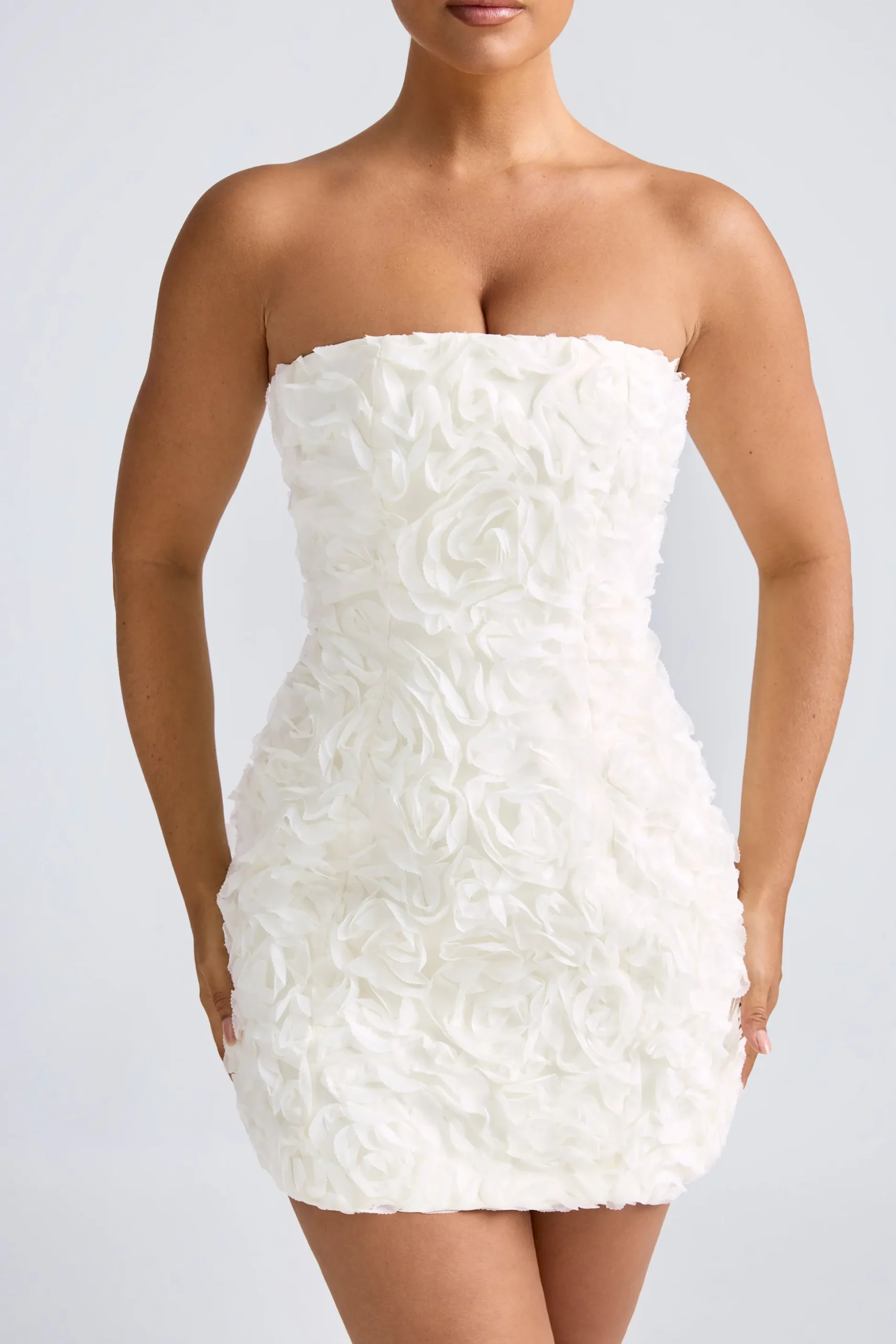 Oh Polly Birthday | Party Dresses^Floral-Appliqué Bandeau A-Line Mini Dress in White