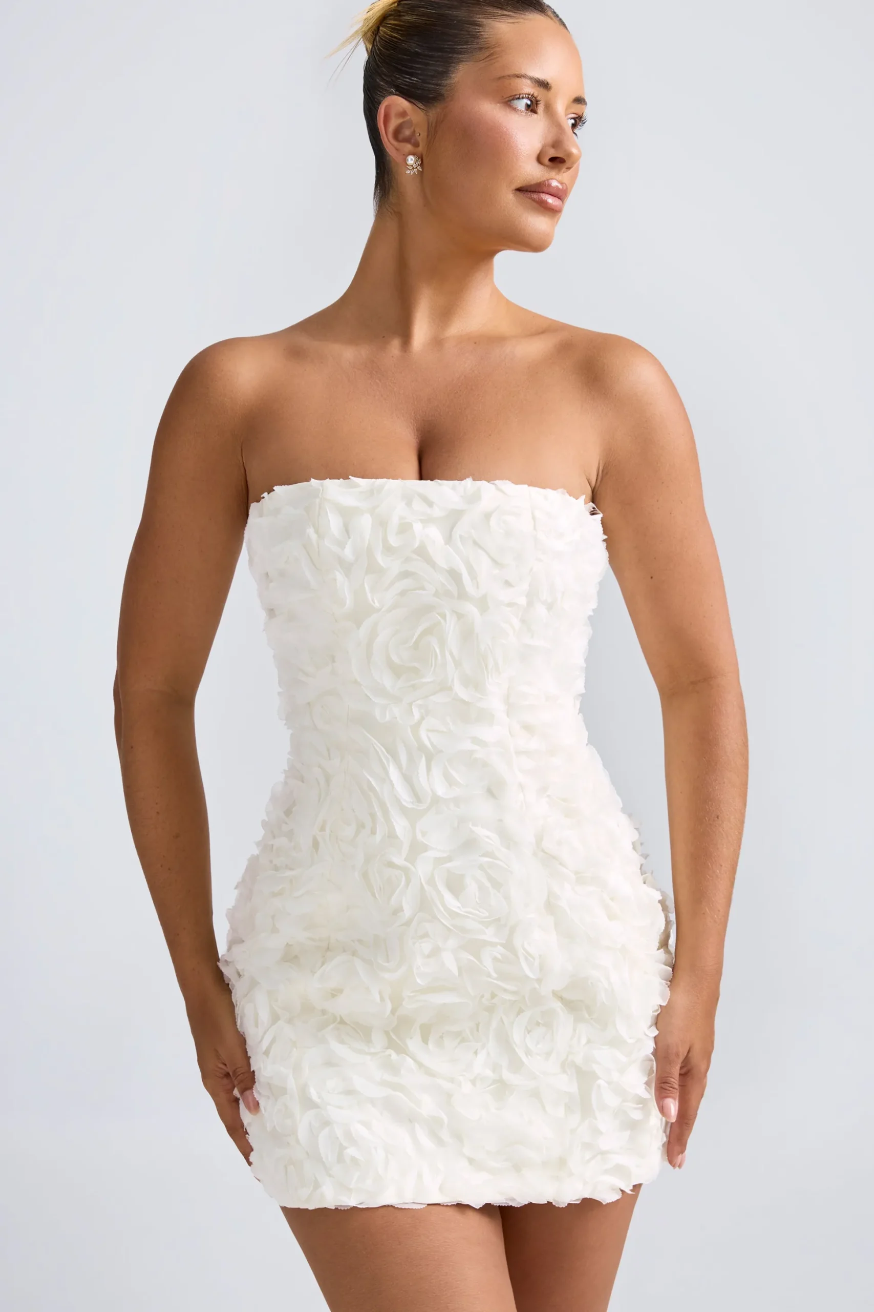 Oh Polly Birthday | Party Dresses^Floral-Appliqué Bandeau A-Line Mini Dress in White