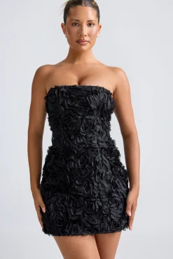 Oh Polly Fall Outfits | Party Dresses^Floral-Appliqué Bandeau A-Line Mini Dress in Black