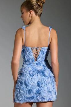 Oh Polly Wedding Guest | Homecoming Dresses^Floral-Appliqué Corset Mini Dress in Blue