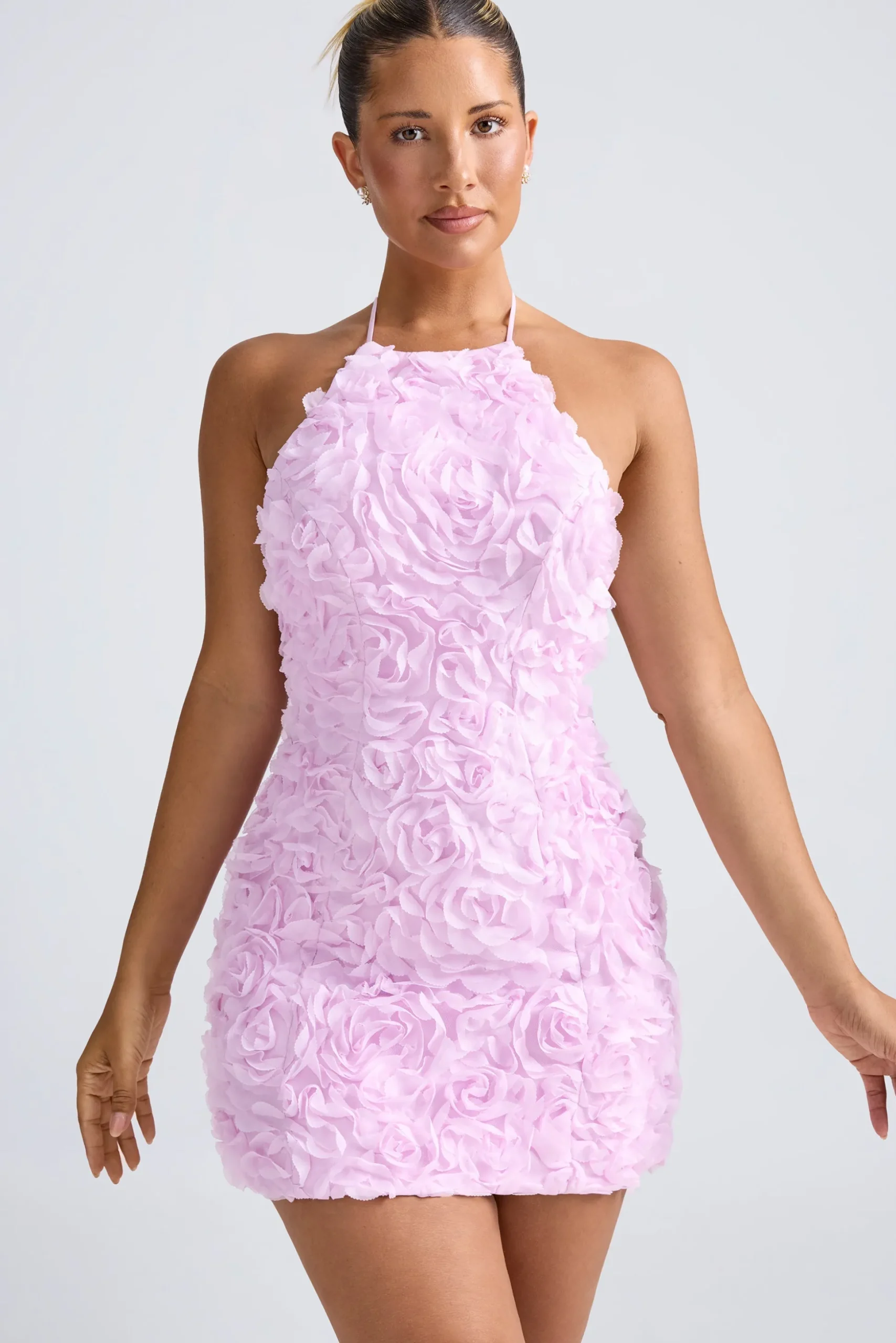Oh Polly Wedding Guest | Party Dresses^Floral-Appliqué Halterneck A-Line Mini Dress in Lilac