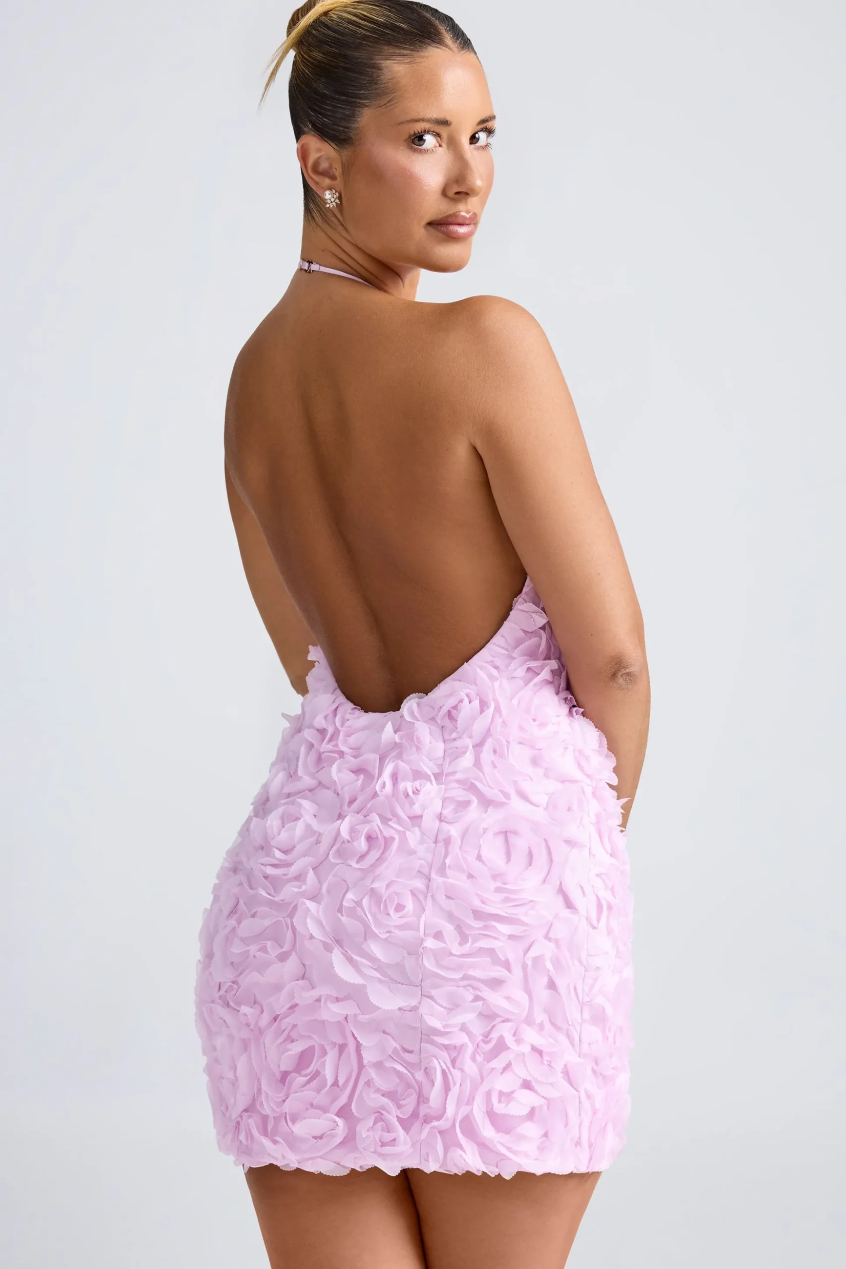 Oh Polly Wedding Guest | Party Dresses^Floral-Appliqué Halterneck A-Line Mini Dress in Lilac