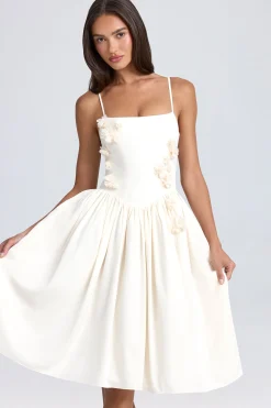 Oh Polly Bride To Be^Floral-Appliqué Midi Dress in Ivory