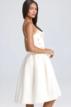 Oh Polly Bride To Be^Floral-Appliqué Midi Dress in Ivory