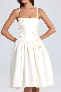 Oh Polly Bride To Be^Floral-Appliqué Midi Dress in Ivory