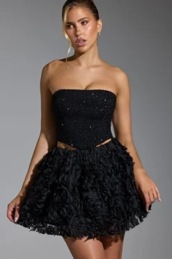 Oh Polly Women'S Clothing Sale - $65 And Under | Wedding Guest^Floral-Appliqué Mini Skirt in Black