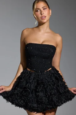 Oh Polly Women'S Clothing Sale - $65 And Under | Wedding Guest^Floral-Appliqué Mini Skirt in Black