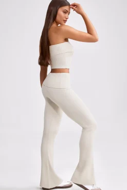 Oh Polly Knitwear | Matching Sets^Fold Over Kick Flare Chunky Knit Trousers in Cream