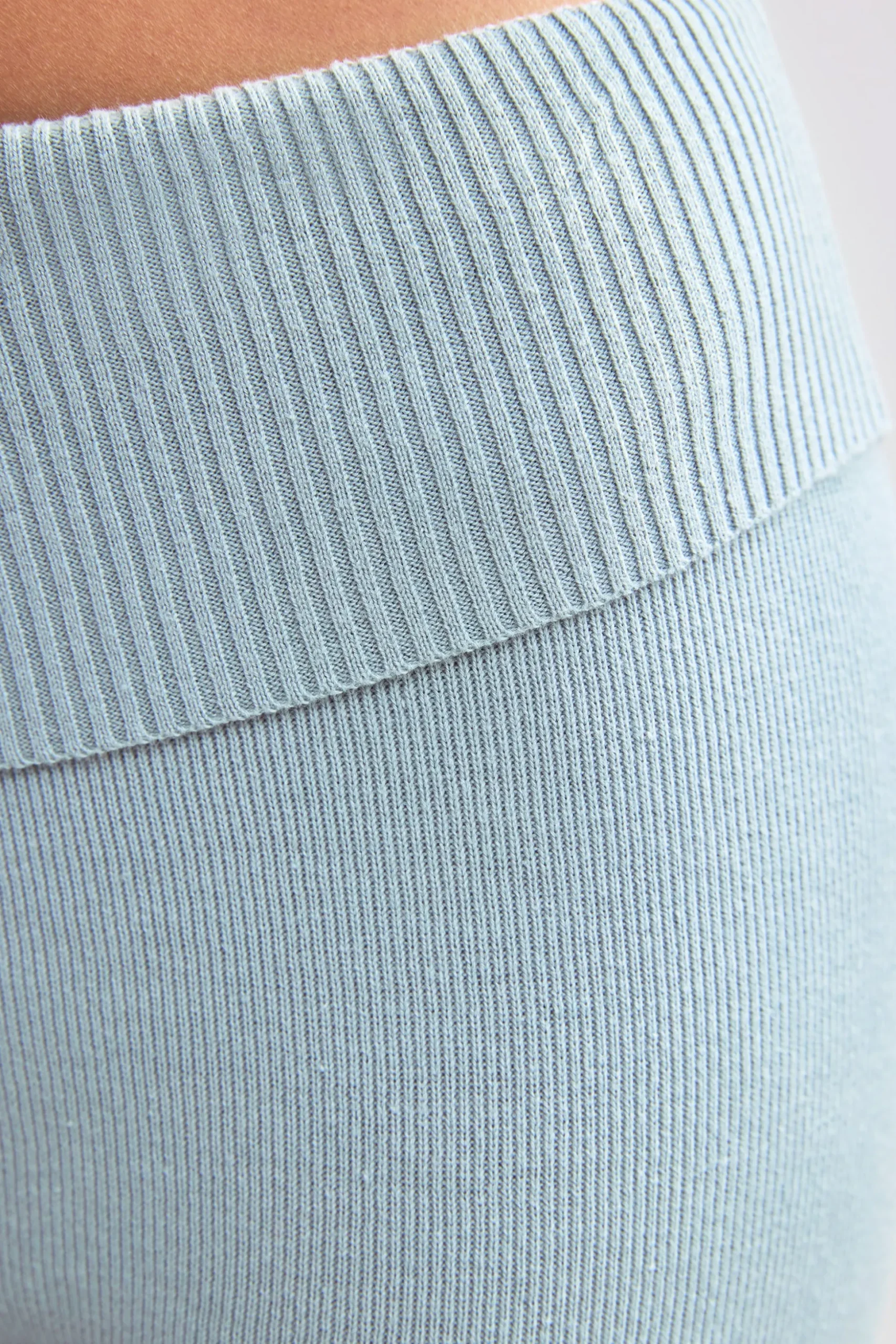 Oh Polly Knitwear | Matching Sets^Fold Over Kick Flare Chunky Knit Trousers in Dusty Teal DustyTeal