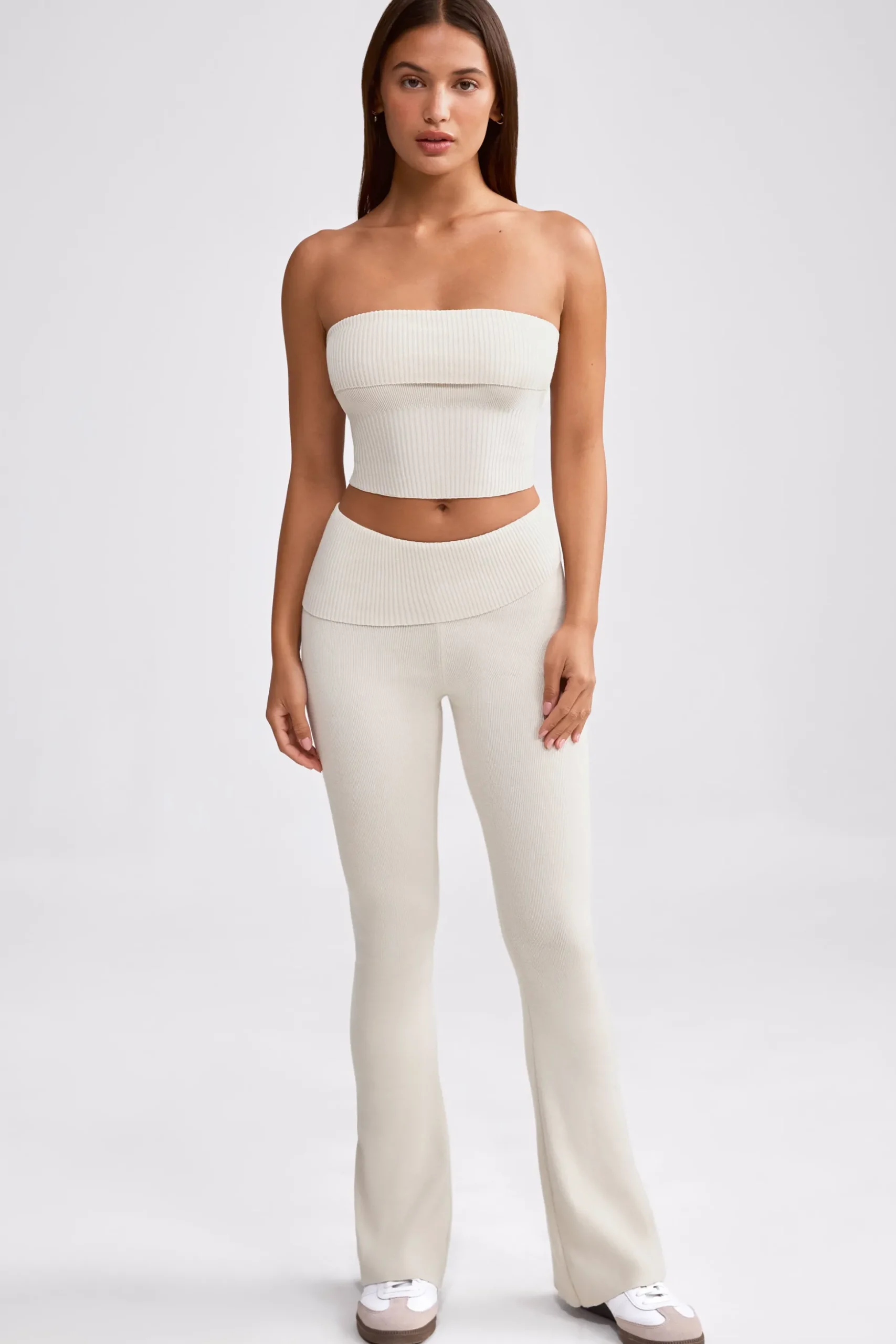 Oh Polly Knitwear | Matching Sets^Fold Over Kick Flare Chunky Knit Trousers in Cream
