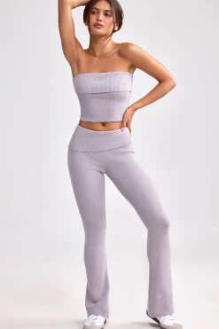 Oh Polly Knitwear | Matching Sets^Fold Over Kick Flare Chunky Knit Trousers in Dusty Lavender DustyLavender