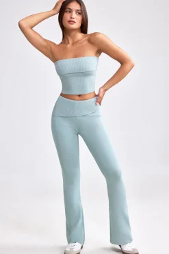 Oh Polly Knitwear | Matching Sets^Fold Over Kick Flare Chunky Knit Trousers in Dusty Teal DustyTeal