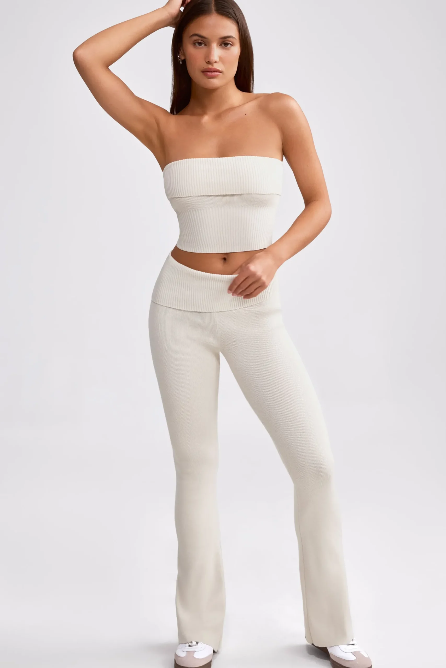 Oh Polly Knitwear | Matching Sets^Fold Over Kick Flare Chunky Knit Trousers in Cream
