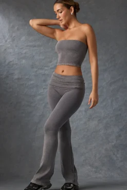 Oh Polly Matching Sets^Foldover Flared Trousers in Washed Charcoal WashedCharcoal