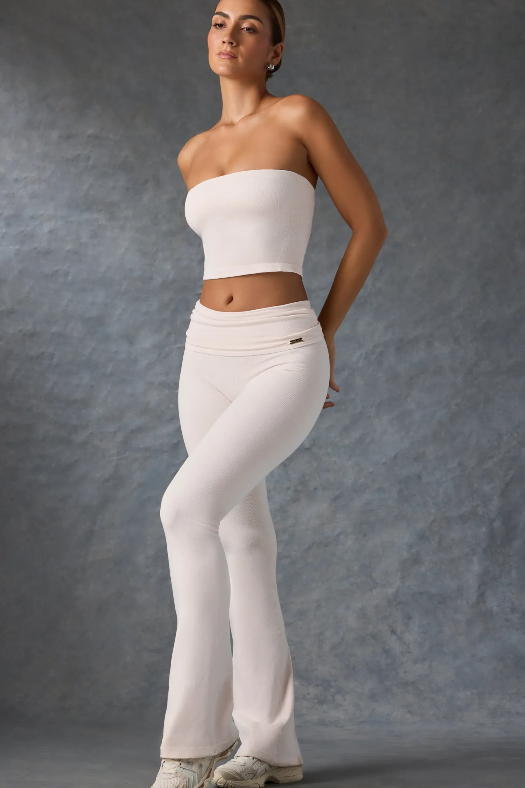 Oh Polly Matching Sets^Foldover Flared Trousers in Washed Cream WashedCream