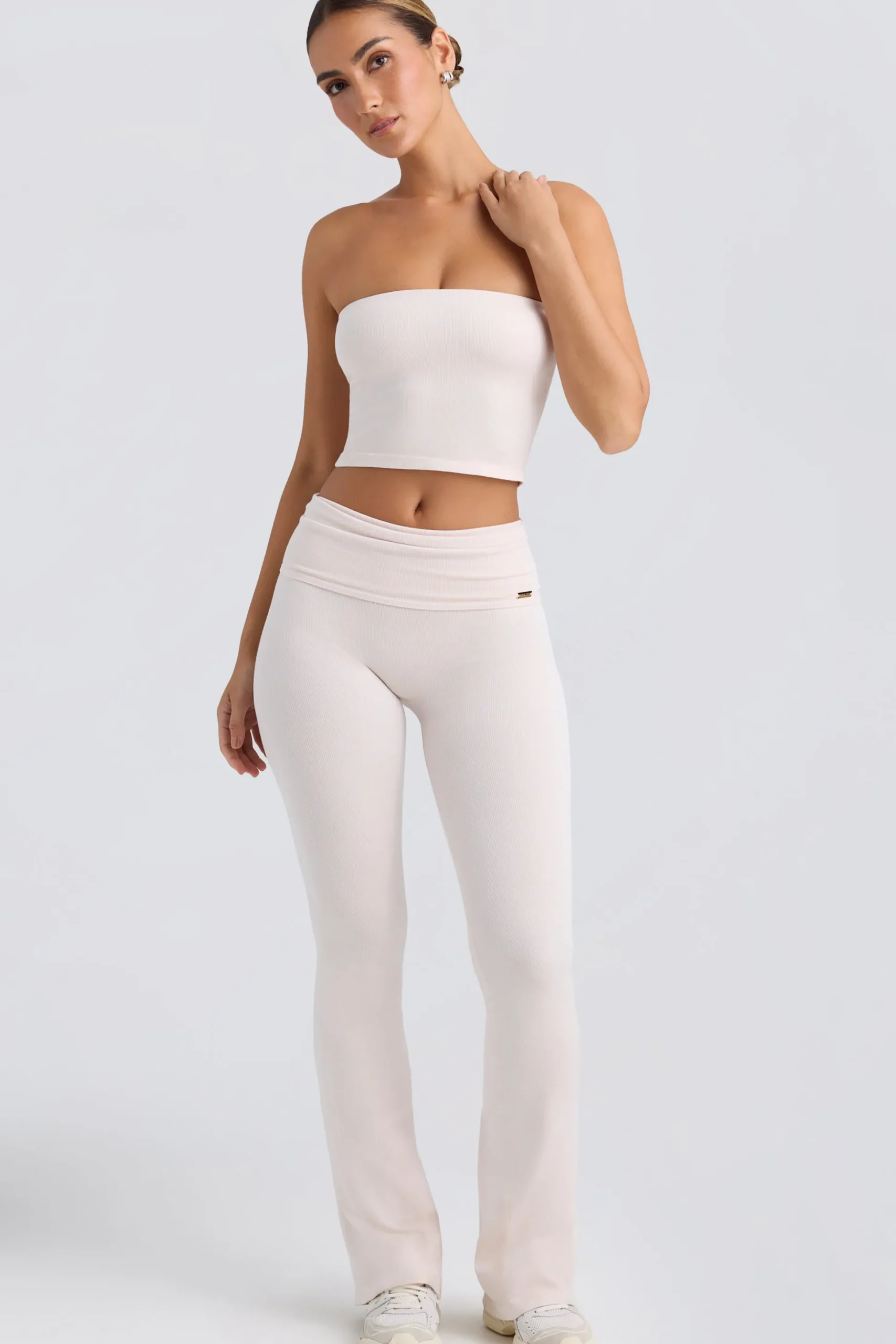 Oh Polly Matching Sets^Foldover Flared Trousers in Washed Cream WashedCream