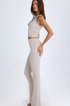 Oh Polly Fall Outfits^Foldover Flared Trousers in Taupe