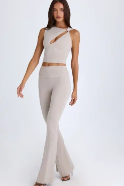 Oh Polly Fall Outfits^Foldover Flared Trousers in Taupe