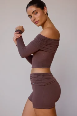 Oh Polly Matching Sets | Shorts^Fold-Over Mini Shorts in Taupe Brown TaupeBrown