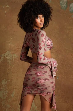Oh Polly Women'S Clothing Sale - $65 And Under | Women'S Clothing Sale - $40 And Under^Frill Hem Mini Skirt in Beige Print BeigePrint