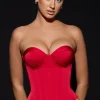 Oh Polly Tops^Full-Length Lace-Up Corset Top in Fire Red FireRed