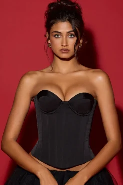 Oh Polly Tops^Full-Length Lace-Up Corset Top in Black