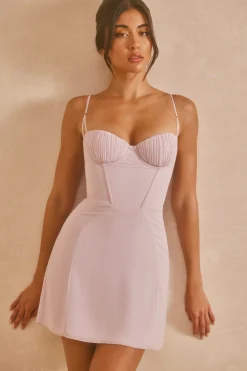 Oh Polly Wedding Guest^Georgette A-Line Corset Mini Dress in Lilac