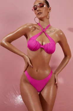 Oh Polly Women'S Clothing Sale - $65 And Under | Women'S Clothing Sale - $40 And Under^Give Me Fever Ruched Twist Bikini Top in Dark Pink